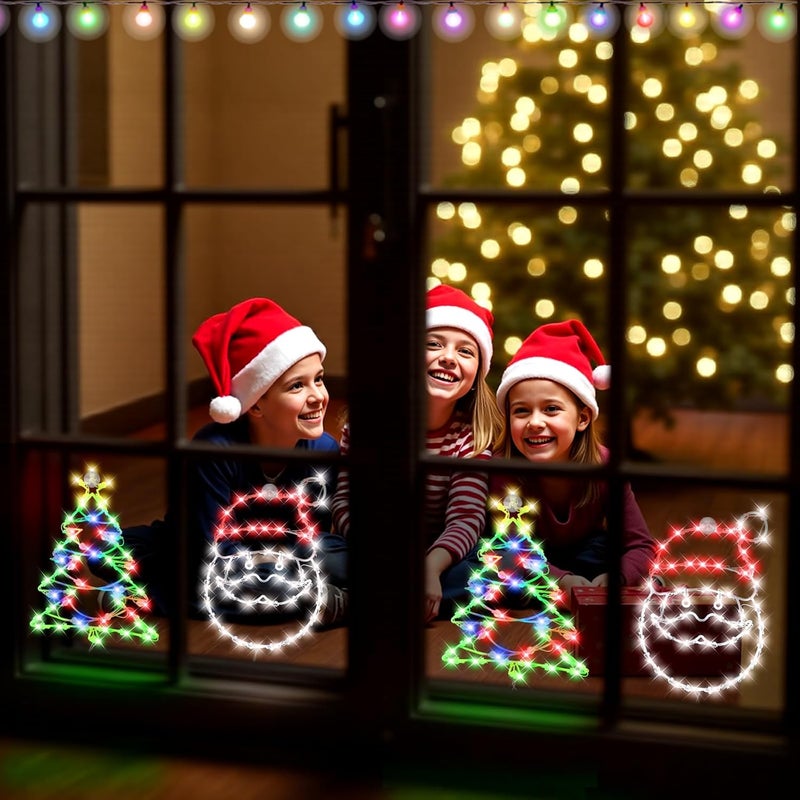 SUPHONOR 16" Christmas Window Silhouette LED Lights Decorations, Pack of 2 Sign Lighted Santa Claus Head and Christmas Tree Christmas Window Lights with for Indoor Wall Door Glass Decor - Image 5